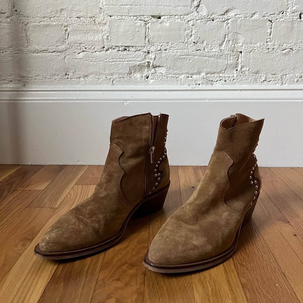Suede Ankle Boots with Studded Detail